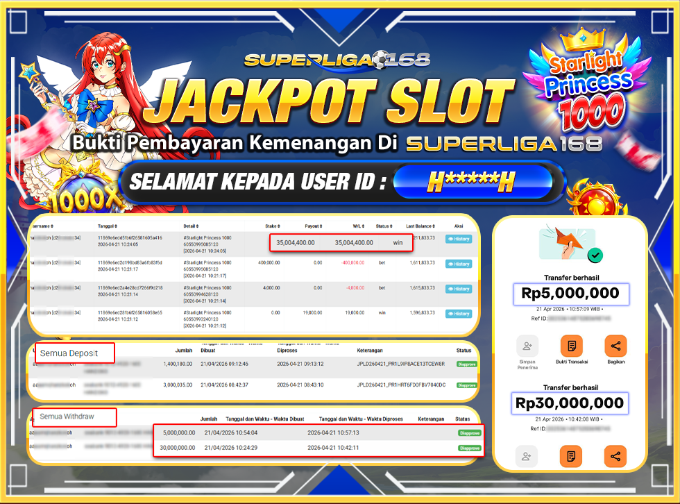 SUPERLIGA168 JACKPOT STARLIGHT PRINCESS 1000 Rp.35,000,000LUNASSS
